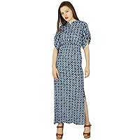 Bimba Printed Long Maxi Rayon Dress for Women's Casual Summer Wear Dresses with Side Slit