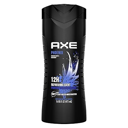 AXE Body Wash 12h Refreshing Scent Phoenix Crushed Mint and Rosemary Men's Body Wash with 100 percent Plant-Based Moisturizers 16 oz