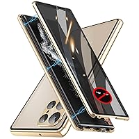 Anti Peeping Privacy Case for Samsung Galaxy S24 Ultra Full Body Tempered Glass Screen Protector Magnetic Metal Bumper 360 Protection with Safety Lock Camera Lens Protection Cover - Gold