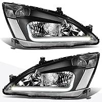 PM PERFORMOTOR Black Housing/Clear Corner Headlights Compatible with 03-07 Honda Accord, PMHL-HACC-0307-LB-BC