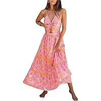 CUPSHE Women's Maxi Dress V Neck Twisted Sleeveless Cutout Self Tie Long Dress Summer Formal Dress
