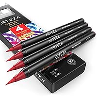 Arteza Real Brush Pens, A190 Rouge Pink, Pack of 4, Watercolor Pens with Nylon Brush Tips, Art Supplies for Dry-Brush Painting, Sketching, Coloring & Calligraphy