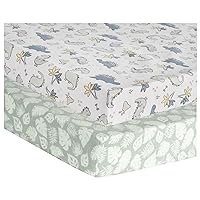 Little Dinos 2 Pack Flannel Playard Sheets - Little Dinos - Blue, Gray, Yellow, White; Tropical Leaves - Green; Fits Standard Playard Mattress, 28 in x 40 in; 5-in Deep Pockets;