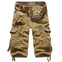 Long Shorts for Men Below Knee Cargo Shorts, Multi-Pocket Hiking Walkshort Solid Combat Work Wear Capris Pants