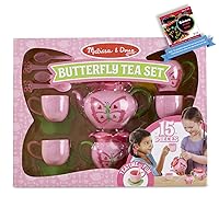 Melissa & Doug Bella Butterfly: Pretend Play Tea Set Bundle with 1 Theme Compatible M&D Scratch Fun Mini-Pad (06181)