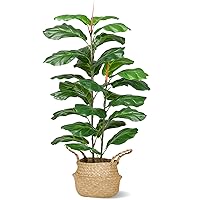 IDEALHOUSE Artificial Fiddle Leaf Fig Tree 39 inch, Faux Ficus Lyrata Plant in Pot with Woven Basket, Nearly Natural Artificial Fake Plant for Home Decor Indoor Outdoor Office