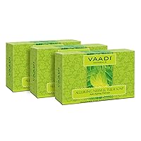 Vaadi Herbals Organic Neem Tulsi Body Soap Bar with Aloe Vera Extracts Vitamin E Tea Tree Oil Anti-aging Anti-Acne Deep Pore Cleansing Removes Pimples Oil Control Sulphate Free All Skin Type 3 X 75 Gm