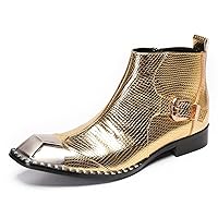 Cowboy Boots for Men Party Dress Casual Leather Metal Square Toe Zipper Buckle Chelase Boots Mens Fashion Ankle Western Boots