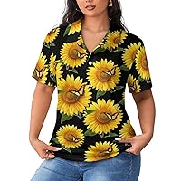 Sunflower Butterfly Women's Polo Shirts Short Sleeve Golf T-Shirt Buttons Down Casual Tops