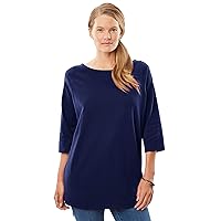 Woman Within Women's Plus Size Perfect Three-Quarter Sleeve Boatneck Tee