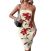 RASNEY Women's Dress Floral Print Tube Bodycon Dress Dress IPADSA