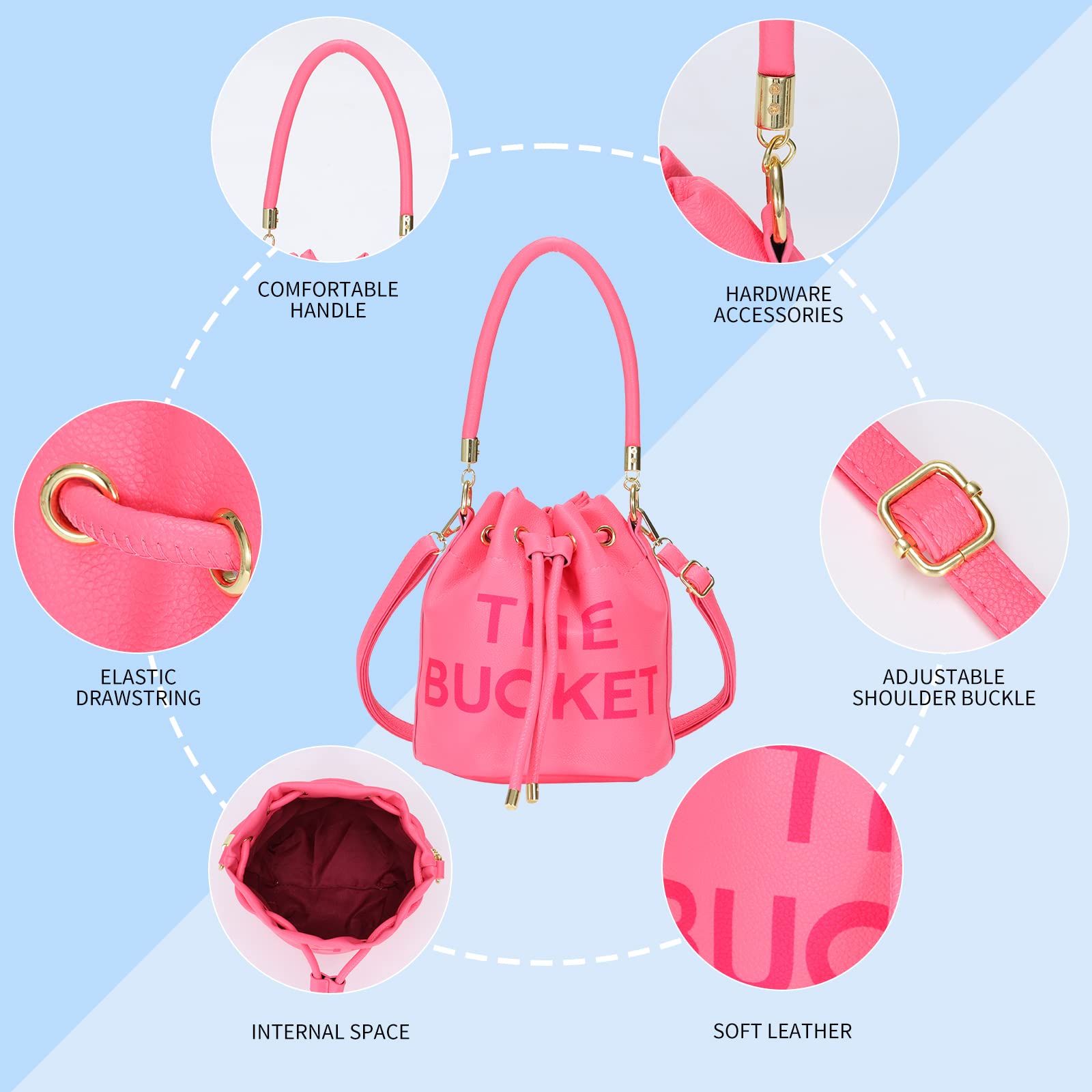JQAliMOVV Women's Mini Leathe Bucket Bag