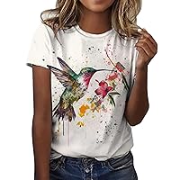 Tops for Women Casual Spring Sexy Short Sleeve Women Summer Fashion Casual Flower Printed Short Sleeve O Neck