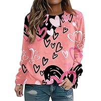 Valentine Tops for Women,Long Sleeve Shirts for Women Lightweight Crewneck Loose Valentine's Day Print Pullover Tops