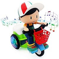 Tipmant Baby Toddler Electric Tricycle Toy Cartoon Motorcycle Vehicle Stunt Performance, Music, Lights, Kids Birthday Gifts (Boy)