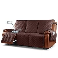 Waterproof Recliner Sofa Cover Couch Covers 1-Piece Washable Reclining Sofa Cover Furniture Protector with Elastic Straps Pocket for Kids, Dogs, Pets (Coffee, 3 Seater)