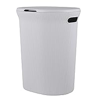 Superio Ribbed Collection - Decorative Plastic Laundry Hamper with Lid and Cut-Out Handles, White Smoke (1 Pack) Basket Organzier for Bedroom Bathroom College Dorm Room 40 Liter