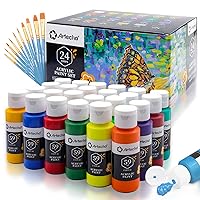 Artecho Acrylic Paint Set with 10 Brushes and 24 Colors 2oz Art Craft Paint, Acrylic Paint Sets for Adults and Beginners, Art Supplies Painting Kit for Canvas, Wood, Rocks, Fabric, Glass