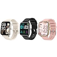 KALINCO 3 Pack Smart Watch Bundle: IDW19 Star White, P22 Black and P96 Pink Gold, with Heart Rate, Blood Oxygen Monitoring