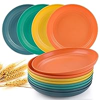Dinner Plates Set of 8 Alternative for Plastic Plates Microwave and Dishwasher Safe Wheat Straw Plates for Kitchen Unbreakable Kids Plates with 4 Colors (9 inch)