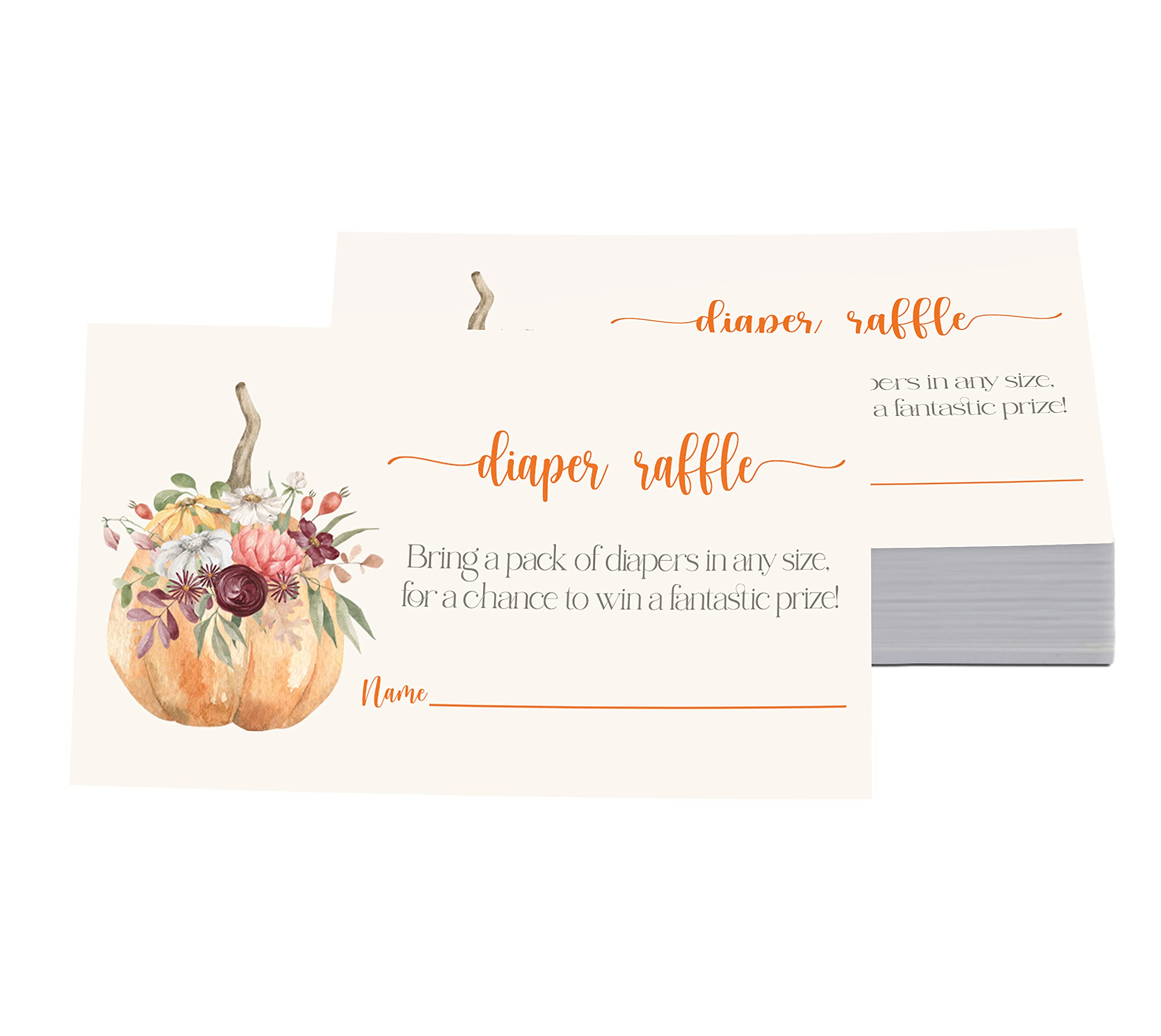 Pumpkin Diaper Raffle Tickets (25 Pack) Baby Shower Games Halloween – Floral Invitation Insert Cards - Guests Fill-In to Win Prize Drawings - Size 2x4