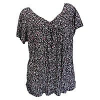 Summer Tops for Women 2024 Casual Floral Tunic Shirts Summer Boho Short Sleeve Shirts V Neck Pleated Plus Size Blouse