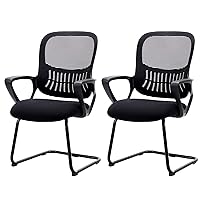 DUMOS Office Desk Chair No Wheels Set of 2, Ergonomic Executive Sled Base Mesh Computer Chairs with Comfy Arms and Lumbar Support for Home Conference Room Bedroom Waiting Reception Guest Student…