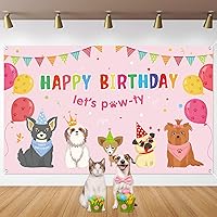 Dog Girl Party Decorations Pink Puppy Dog Themed Birthday Party Supplies Lets Party Banner Backdrop Dogs Cats Kids Birthday Photography Background Photo Booth for Pet Party Indoor and Outdoor
