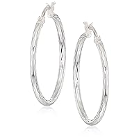Amazon Collection Sterling Silver DC Click Top Hoop Earrings