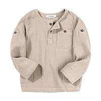 Toddler Boys Henley Long Sleeve Cotton Linen Shirt Kids Beach Casual Button Down Tops 18 Months to 7 Years