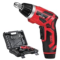 C P CHANTPOWER Cordless Electric Screwdriver Set, 6 +1 Torque Setting Rechargeable 4V Small Screwdriver with 44 Accessories, Flashlight and Charger Red