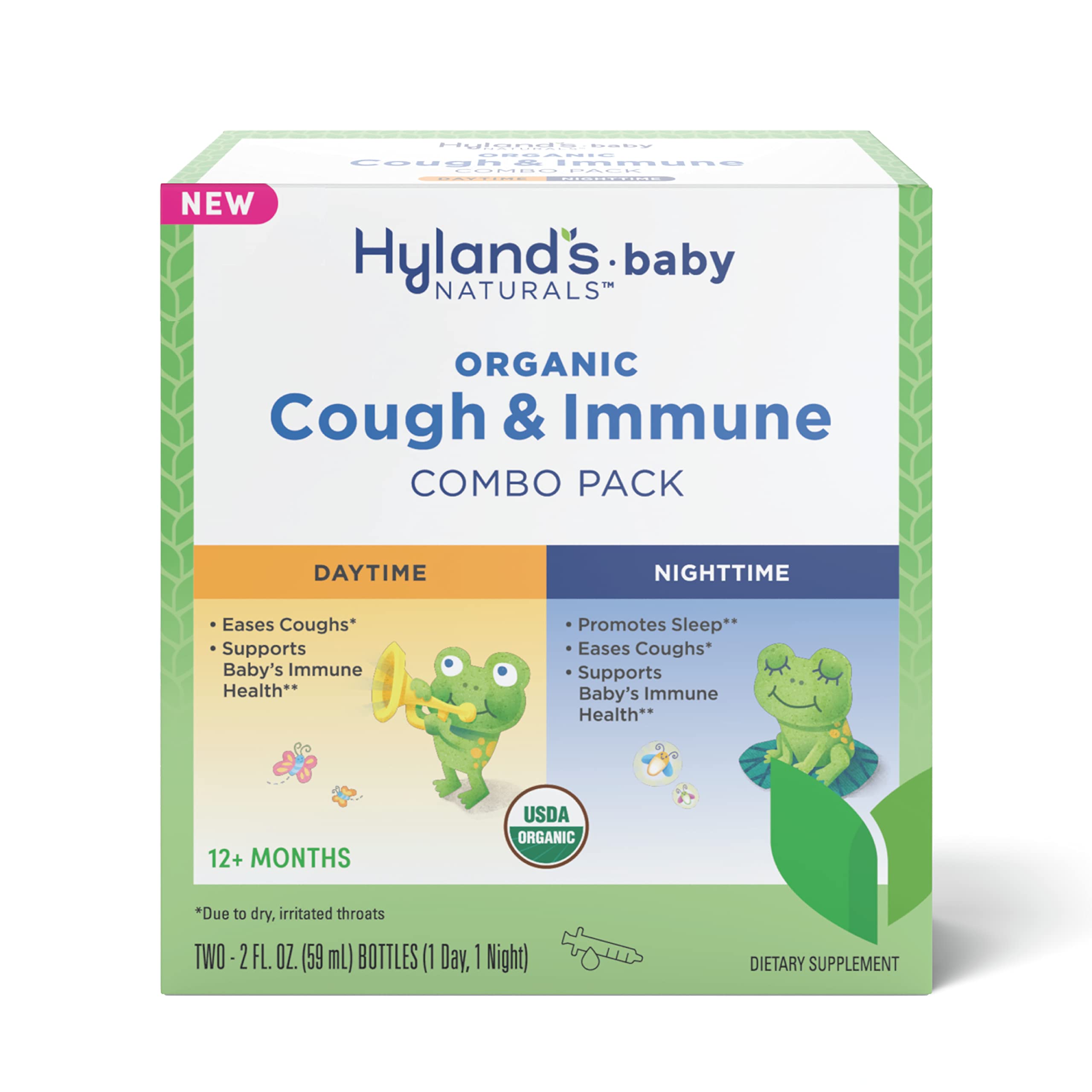 Hyland’s Naturals - Baby - Organic Cough & Immune Day & Night Combo Pack - Eases Coughs, Supports Immunity, Promotes Sleep, Two 2 Fl Oz. Bottles (4 fl oz)