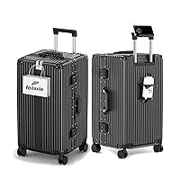 feilario 26in Aluminum Frame Hardside Spinner Wheels Luggage, Zipperless Checked Super Large Captain Suitcase with Cup Holder/Phone Holder