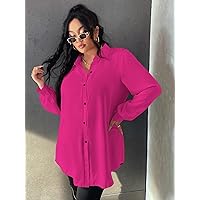 Plus Size Womens Tops Plus Bishop Sleeve Blouse Without Belt (Color : Hot Pink, Size : 4X-Large)