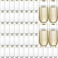 48 Pack Plastic Stemless Champagne Flutes, Disposable Unbreakable 9 Oz Toasting Glasses With Gold rim, Fancy & Shatterproof Champagne Glasses, Ideal for Wedding, Birthday, Party, Easter