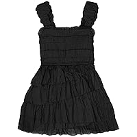 Sea Ny Women's Cole Smocked Ramie Black Sleeveless Tiered Mini Dress