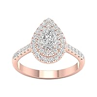 1/3ct-1ct TDW Pear DOUBLE Halo Diamond Engagement Ring in 10k Rose Gold
