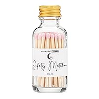 Fancy Matches in Glass Bottle - 50 Matchsticks in Glass Jar with Striker - Home Decor Candle Accessories, Safety Matches with Colored Tips, and Strike Pad - Decorative Matches - Pink