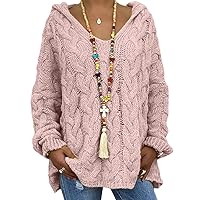 RanRui Women's Cable Knitted Hoodied Oversized Casual Loose Twist Knit Pullover Sweater