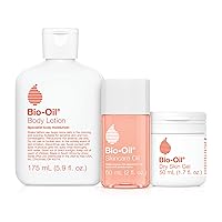 Skincare Set, Trial Kit for Scars, Stretchmarks, and Dry Skin, 3 Pc Travel Size Kit Includes Skin Care Oil, Dry Skin Gel, and Body Lotion, use for Scars, Pregnancy Stretch Marks, and Dry Skin