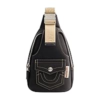 True Religion Women's Sling Bag, Faux Suede Small Travel Backpack with Adjustable Shoulder Crossbody Strap, Black