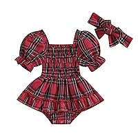 Newborn Infant Baby Girls Romper Dress Short Sleeve Ruched Jumpsuits Skirts Bodysuits Headband Princess Outfit
