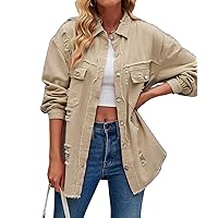 UONBOX Women's Jean Jacket 2024 Fashion Western Button Down Shirts Loose Fit Casual Denim Jacket With Pocket