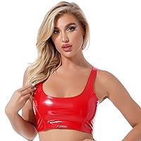 FEESHOW Womens PU Leather Back Zipper Camis Gothic Top Sleeveless Sexy Camisole Vest Crop Tops Red Small