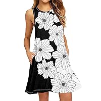Summer Vacation Dresses Summer Dresses for Women 2024 Floral Print Vintage Fashion Casual Loose Fit with Sleeveless Scoop Neck Dress Black XX-Large
