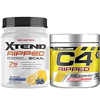 C4 Ripped Pre Workout Powder + Fat Burner, Cherry Limeade, 30 Servings + Scivation Xtend Ripped BCAA Powder, Blueberry Lemonade, 30 Servings