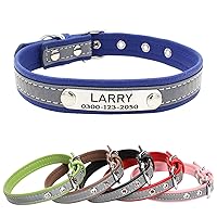 Yonsbox Custom Personalized Reflective Cat Dog Collar with Name Plate Engraved Cute Blue Puppy Kitten Dog Cat Collars for Male Female Boy Girl Small Medium Large Cats Dogs