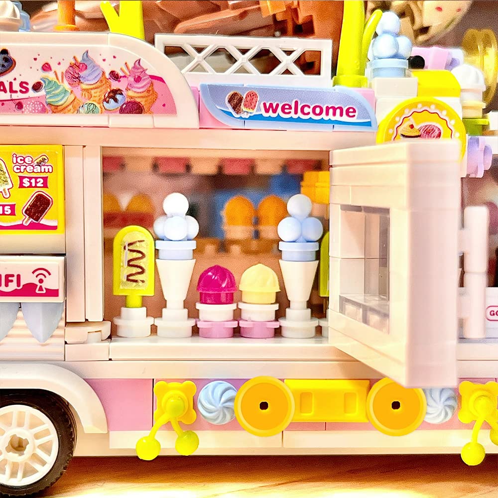 Ulanlan Ice Cream Truck Building Set for Age 8 9 10 11 12 Year Old Kids, Mini Blocks STEM Toy Building Sets for Girls, Girls Building Block Construction Kits, Best Birthday Gift for Girls 593pcs