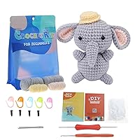 atcdfuw Crochet Materials,Elephant Crochet Kits for Beginners DIY Crochet Starter with Yarn, Crochet Hook, Needle, Knitting Marker, Instruction