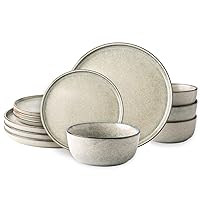 AmorArc Stoneware Dinnerware Sets for 4,Round Reactive Glaze Ceramic Plates and Bowls Set,Highly Chip and Crack Resistant | Dishwasher & Microwave Safe Dishes Set,Service for 4 (12pc)